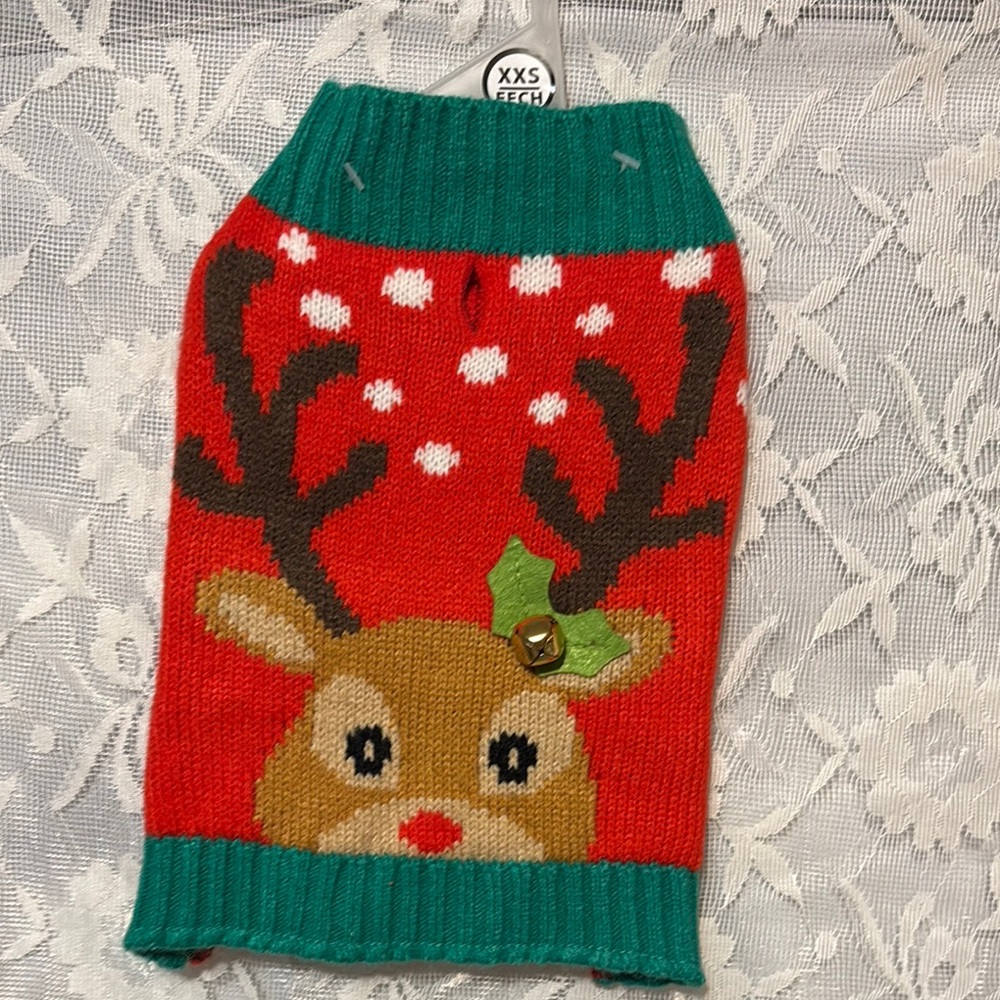 Festive Red Reindeer Dog Sweater Size XXS - Picture 2 of 4